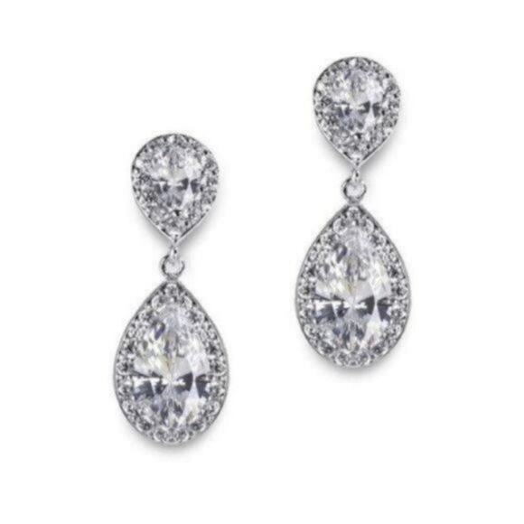 18K Gold Bridal Crystal Teardrop Earrings - Picture 1 of 9